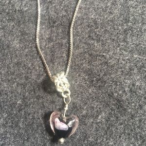 24 inch silver plated glass blown heart necklace